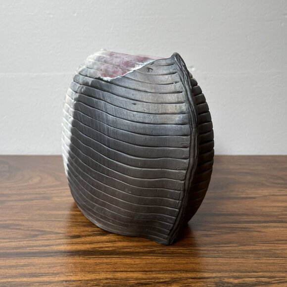 Ceramic Clay Vase Abstract Shape Handmade Black Gray Pink Author's Initials - Picture 6 of 15